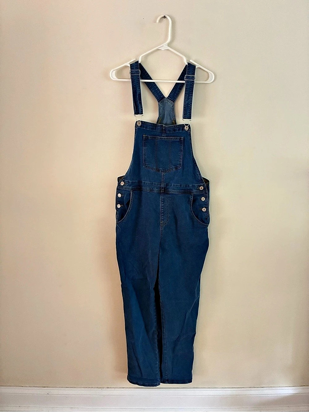 Casual Stretch Adjustable Denim Bib Overalls Blue Large